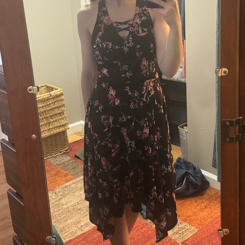 Black Floral Halter Dress